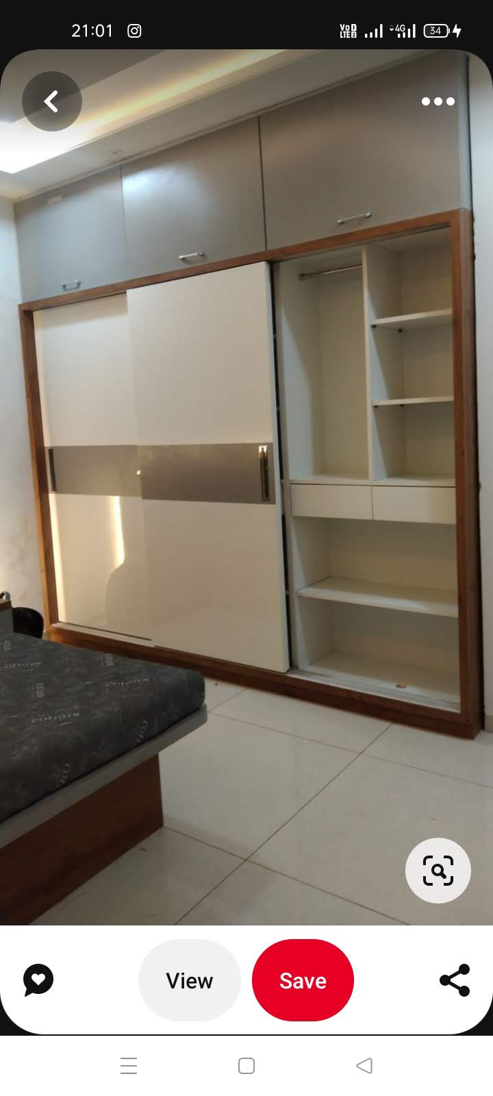 Contemporary Dual-Tone Acrylic Wardrobe with Long Gold Handle Profiles - Execution #